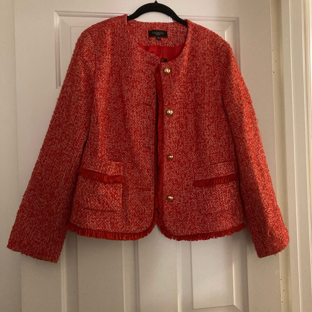NWT Talbots Red/White Tweed Blazer with Gold Buttons